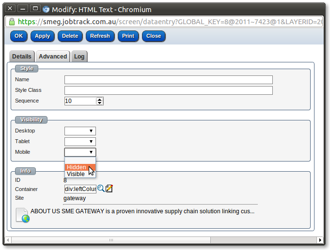 Mobile Hidden component Mobile Hidden component